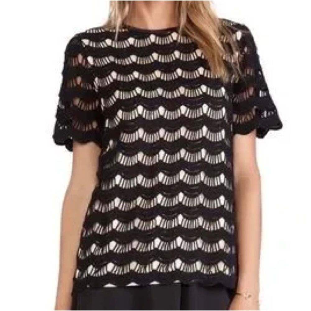 🛑 1 hour sale. NWT. Kate Spade, size 2, Black Scalloped Lace crochet Top